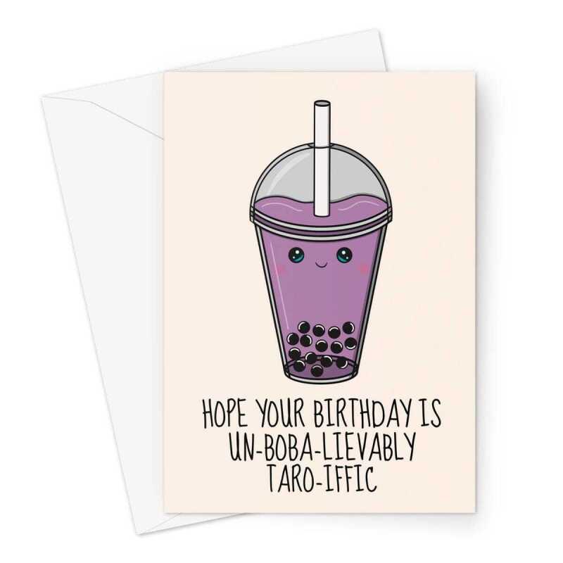 Taro Bubble Tea Birthday Card For A Friend - A5 Portrait - 1 Card
