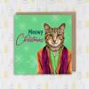 Meowy, Merry Christmas cute cat in clothes, kitten, feline Christmas, Holidays, Xmas, festive card (Animalyser) (Size A6/A5/A4/Square 6x6") - A6: Single card