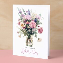 Mother's Day Card For Mum Happy Mother's Day Mothers Day card Mothering Sunday Floral Pink and Puple Flowers Mom Mommy Mum Mummy - Small (4x6) / Blank Message