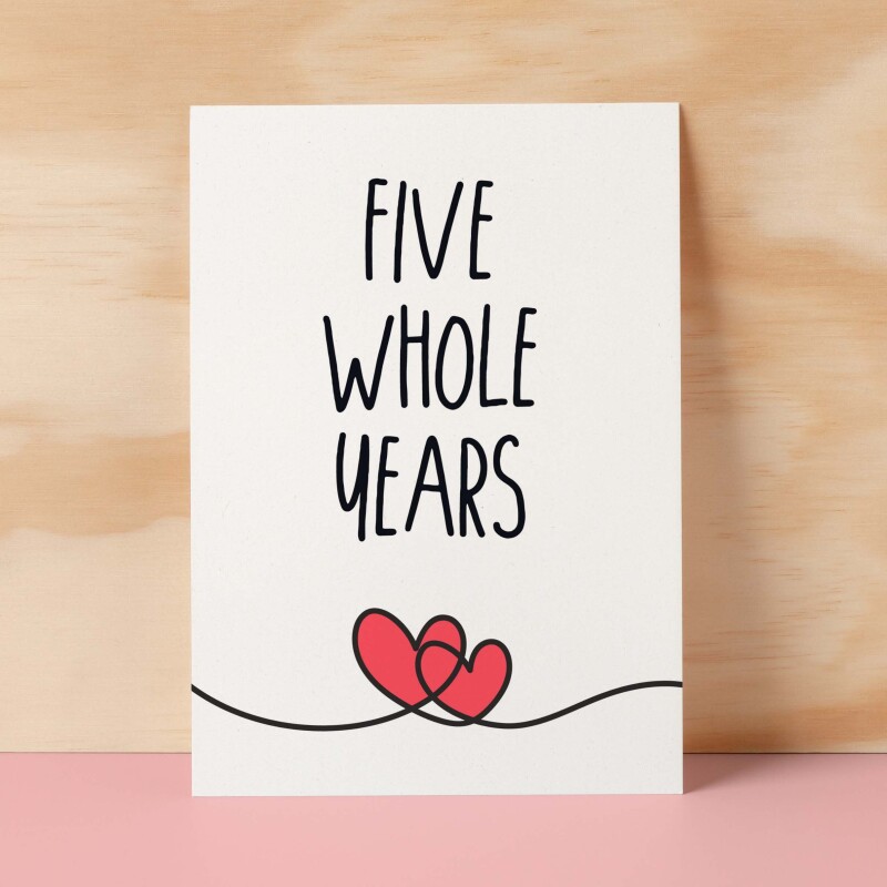 5 Year Anniversary Card For Husband or Wife Anniversary Card for 5th Anniversary Card For Boyfriend or Girlfriend Fifth Wedding Anniversary - Large (5x7) / Blank Message