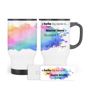 Hello My Name is Name Badge Rainbow Spash Personalised Premium Durable Name Badge & Travel Mug Name Badge, Nurse Badge Name Badge Travel Mug