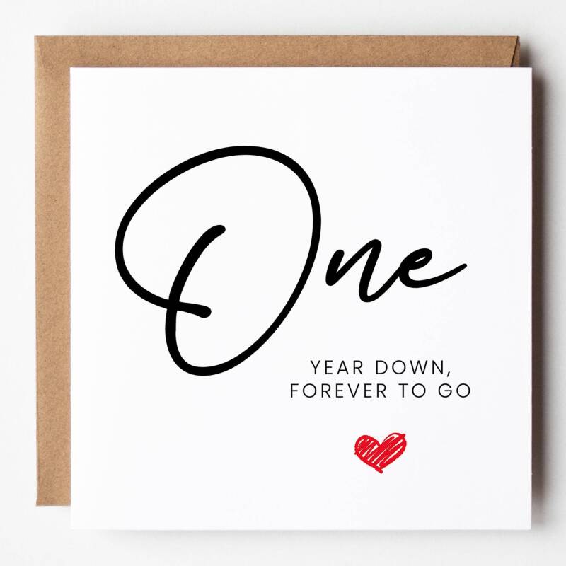 First Anniversary Card, 'One Year Down, Forever to Go' - Paper Anniversary Gift - Anniversary Gift for Husband / Wife  1st Anniversary Card
