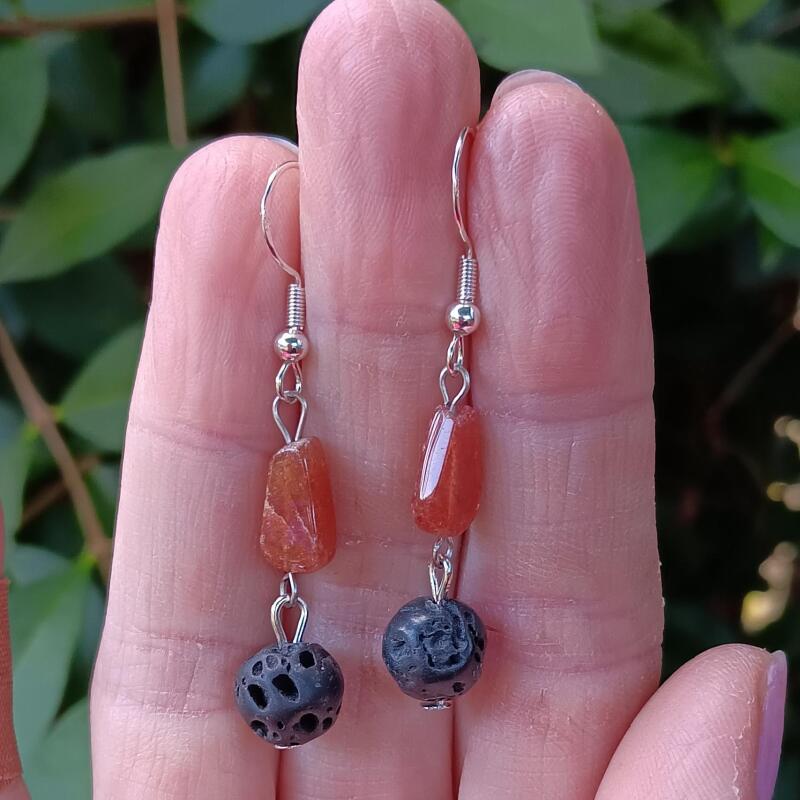 Chalcedony and Lava Bead Earrings - Peace