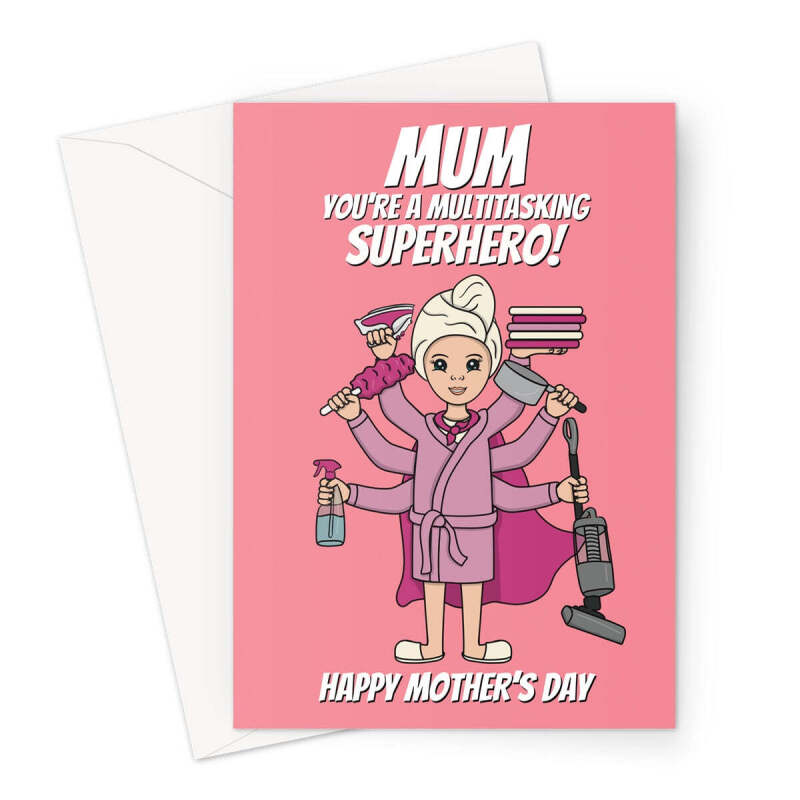 Super Mum Mother's Day Card - Multitasking Superhero - A5 Portrait - 1 Card