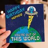 You're out of this world alien, UFO, space-themed birthday card for son, nephew, boy from parents, uncle, auntie (Size A6/A5/A4/Square 6x6")