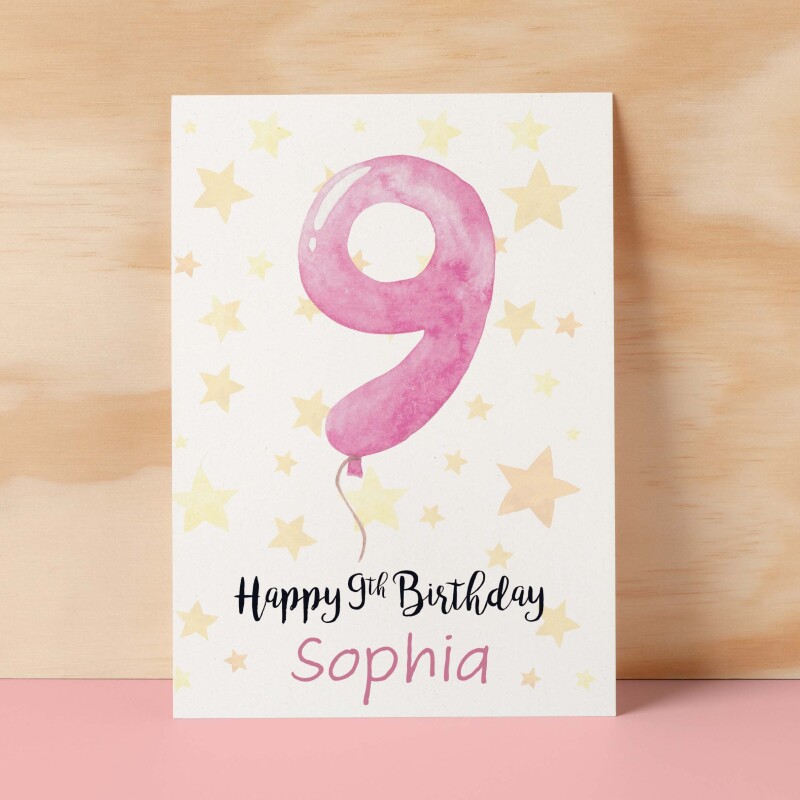 Personalised 9th Birthday Card For Girl Custom Name Card For Girl Ninth Birthday Card For Child Birthday Card for Girl Custom 9th Birthday - Small (4x6) / Blank Message