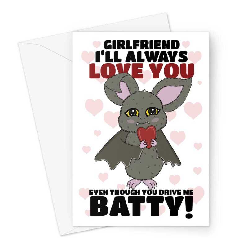 Cute Bat Girlfriend Valentine's Card Greeting Card - A5 Portrait - 1 Card