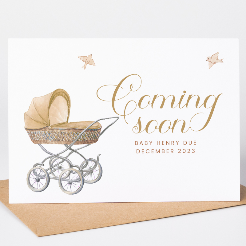 Coming Soon, Baby Stroller Pregnancy Reveal Cards - A6 - 4.1" x 5.8"