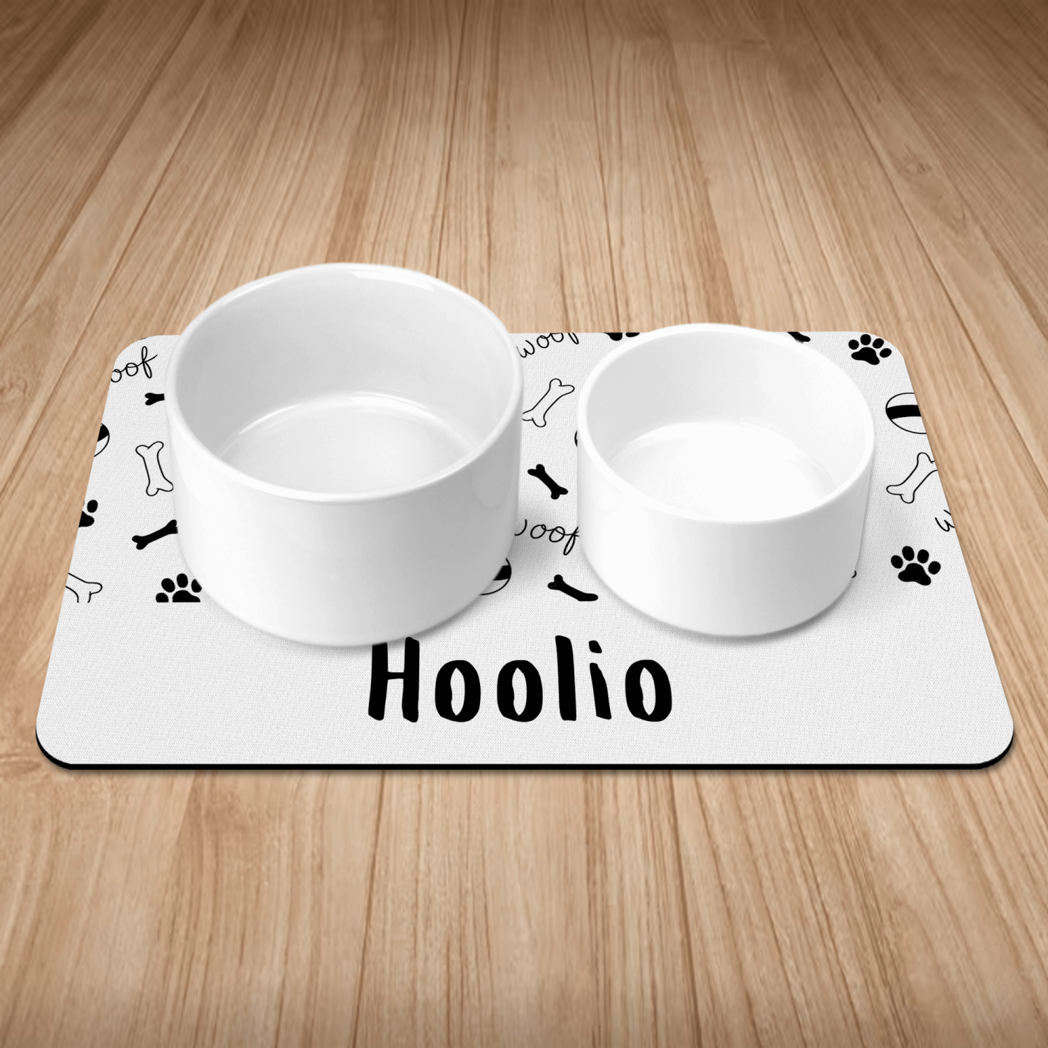 Personalised Black and White Puppy/Dog Bowl Mat