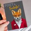 Foxy and fantastic cute fox, animal in clothes Valentine’s Day card for wife, husband, partner (Animalyser) (Size A6/A5/A4/Square 6x6") - A6: Single card