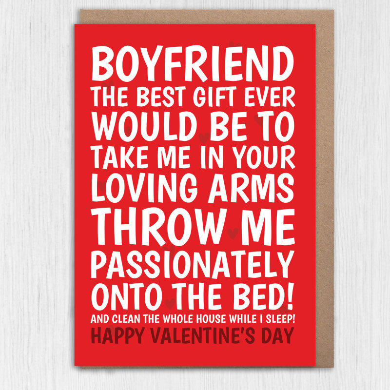 Throw me passionately on the bed and clean the whole house funny, rude Valentine's Day card for husband, boyfriend, partner (Size A6/A5/A4) - A6: Single card - Boyfriend