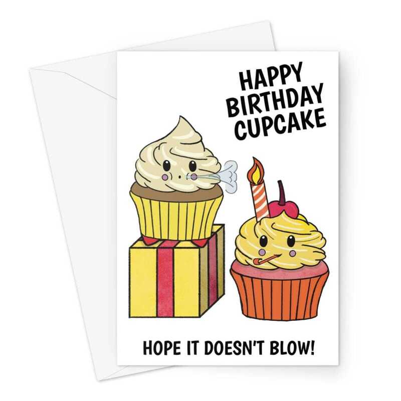 Happy Birthday Card - Kawaii Cupcake Pun -  A5 Greeting Card - A5 Portrait - 1 Card