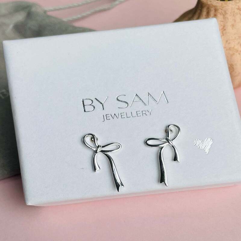 925 Silver Bow earrings, Bow knot bridesmaid earrings - Gold