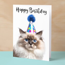 Birthday Card For Her Card For Friend Mum or Sister Birthday Card For Him Brother Dad Happy Birthday Card of Ragdoll Cat Fun Birthday Card - Small (4x6) / Blank Message