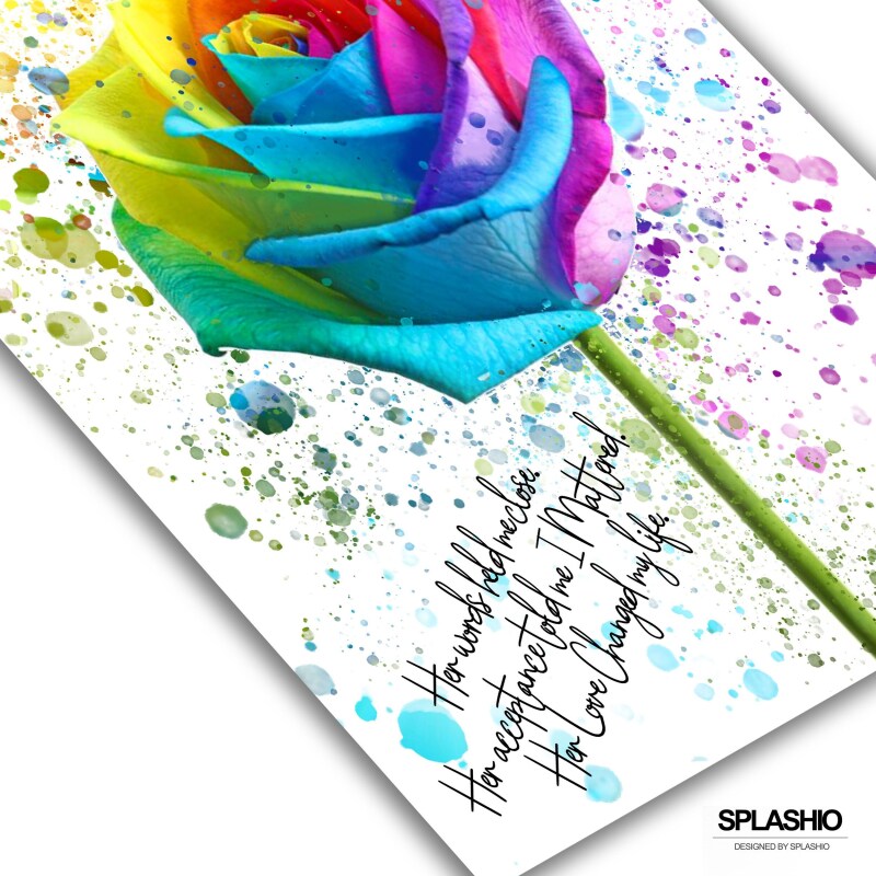 RAINBOW ROSE Art Print, Self Love Art, Rainbow Art Work High Gloss Print, Splash Art, Home Decor, Romantic Art Floral Prints Custom Art Work - A6 - Print Only