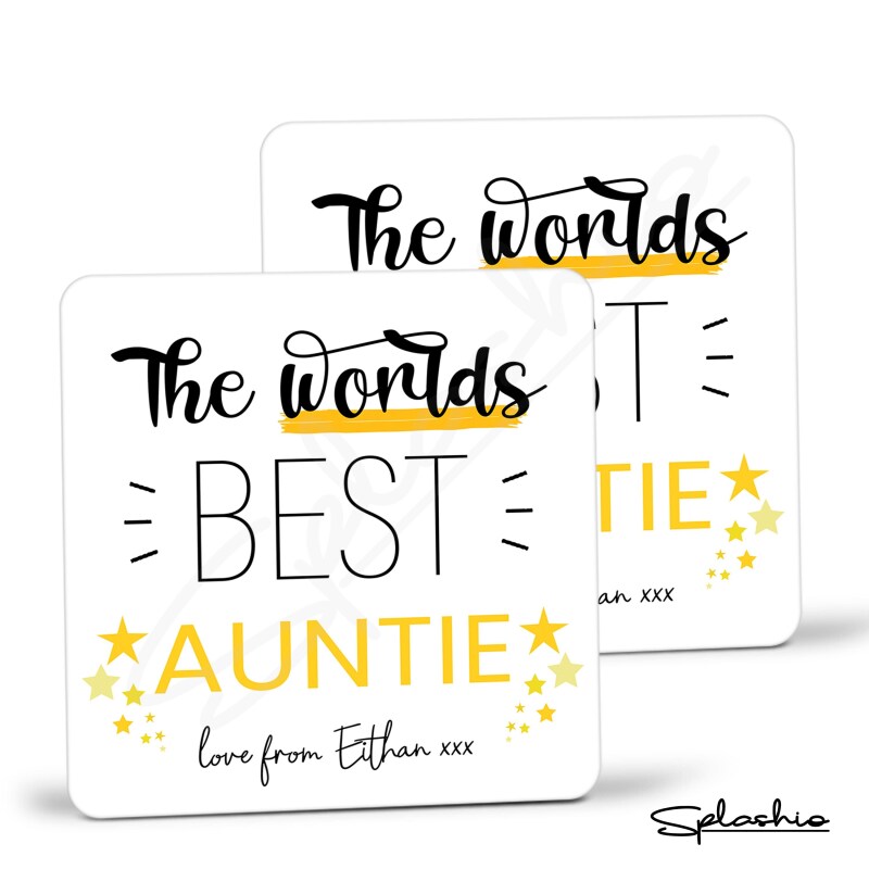 Personalised World's Best Auntie Drinks Coaster - Auntie Gift, Best Auntie Gift, Christmas Gift, Stocking Filler, Personalised Gift - Single Coaster