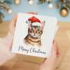 Fun Christmas Card of a Bengal Cat Wearing A Santa Hat Whimsical Watercolour Christmas Card For Animal Lover For Him or Her - Square (5.5x5.5) / Blank Inside