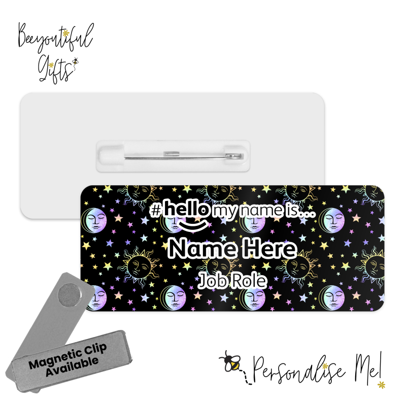 #hello my name is... Name Badge - Celestial Sun, Moon & Stars