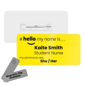 Name Badge Yellow My Pronouns are Personalised Premium Durable Name Badge #hello mynameis Name Badge, Nurse Bages, Name Badge with Pronouns