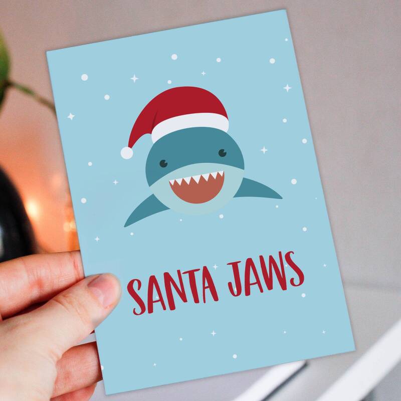 Santa Jaws shark sea life Christmas, Holidays, Xmas, festive card for children, child, toddler, baby, nephew (Size A6/A5/A4/Square 6x6") - A6: Single card