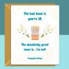 Funny 25th Birthday Card For Him or For Her on turning 25 years old - Personalised inside or blank - Ideal for friend, brother, sister, etc - Blank inside - Regular