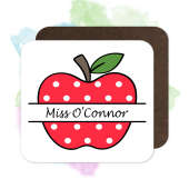 Personalised Teacher Coaster - Polka Dot Apple Monogram