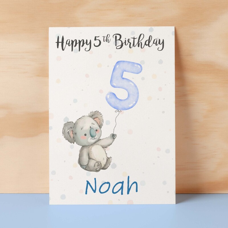 Personalised 1st, 2nd, 3rd, 4th, 5th Birthday Card for Son, Grandson, Nephew, Godson, Boys Koala Card - 1 - One - Blank Message