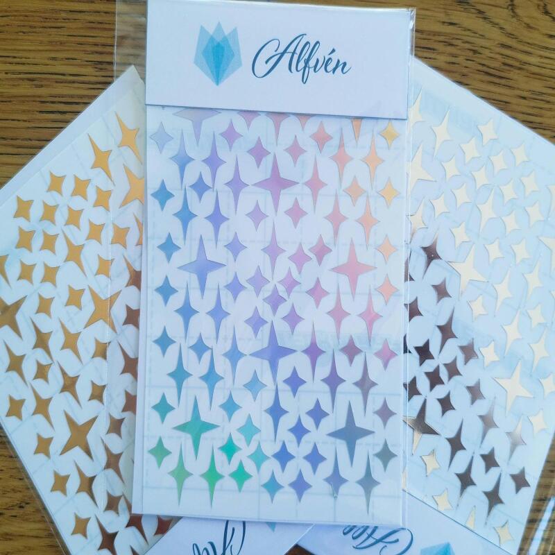 4 Point Star Stickers, Holographic, Silver or Gold - Gold