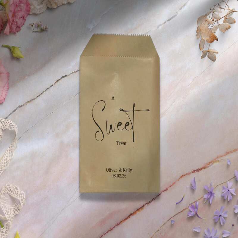 Personalised Wedding Candy Bags | A Sweet Treat | 15cm × 10cm | White | Cerimony, Bridal, Matrimony, Marriage, Party, Event - White - Sample (not custom)
