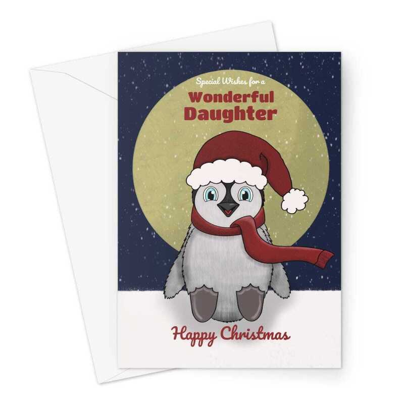 Merry Christmas Card For Daughter -Cute Penguin - A5 Greeting Card - A5 Portrait - 1 Card