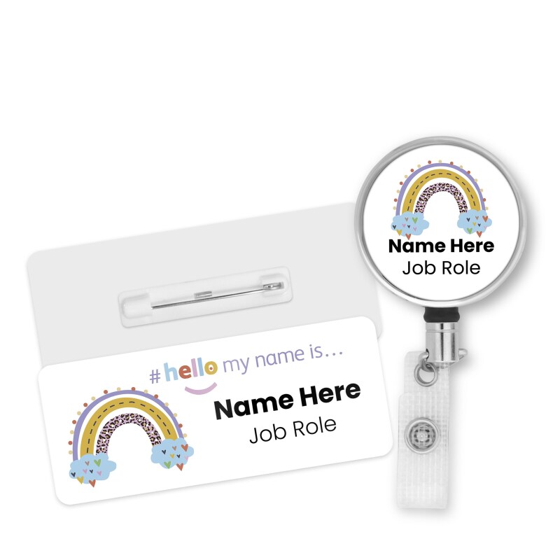 Hello My Name is Badge Boho Rainbow Designs with ID Badge Reel Personalised Name Badge #hello my name is Badge, Nurse Badge, Nurse Badges - Standard Name Badge - Boho Rainbow 1