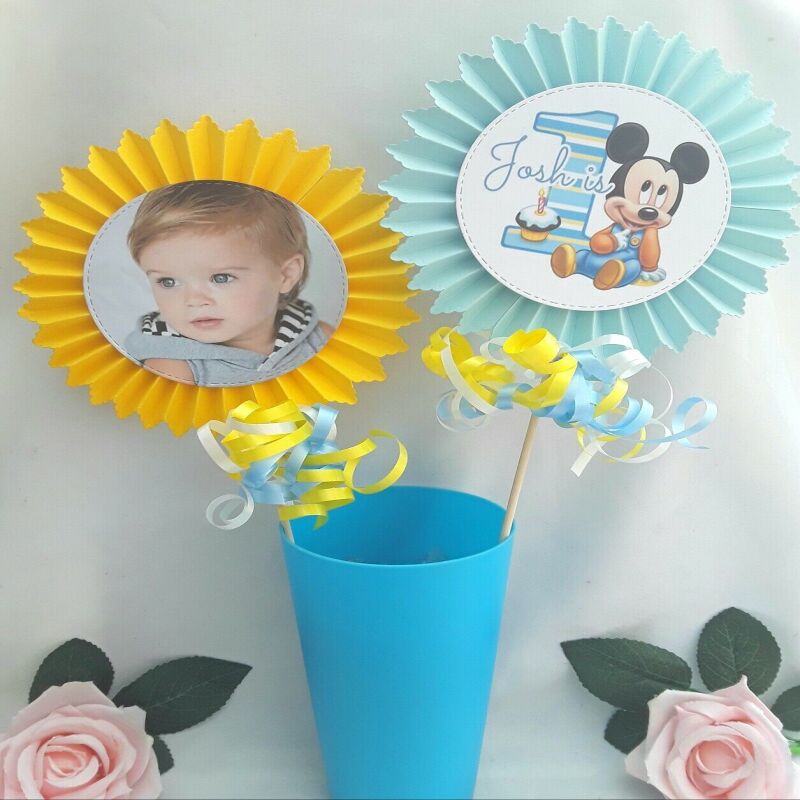 Personalised Baby Mickey 1st Birthday Cake Topper,Mickey Centrepiece,First cake - Age rosette