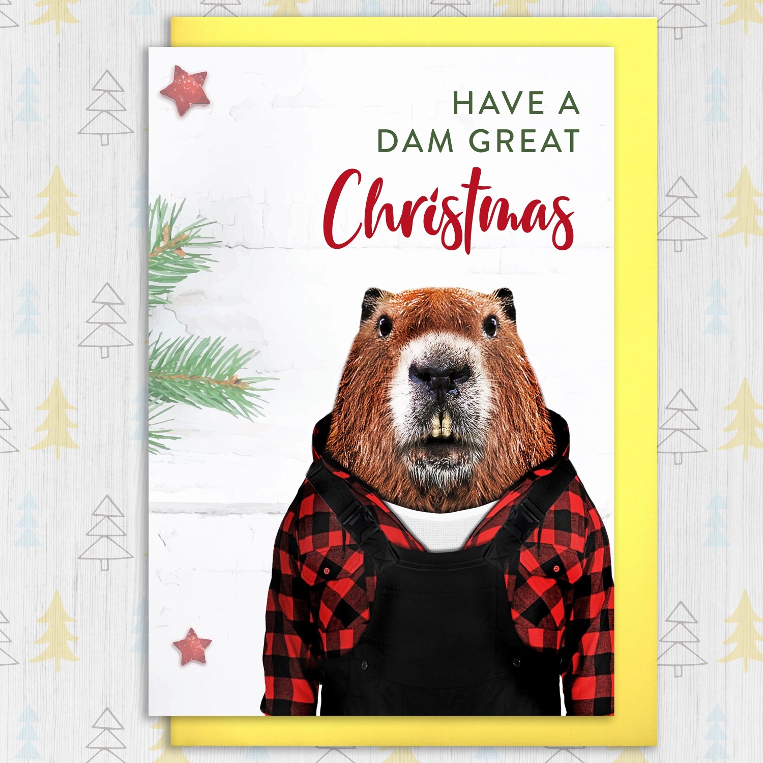 Have a Dam Great Christmas beaver, animal in clothes Christmas, Holidays, Xmas, festive card (Animalyser) (Size A6/A5/A4/Square 6x6") - A6: Single card