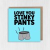 Love you stinky pants funny farting anniversary, Valentine’s Day card for boyfriend, husband, male partner (Size A6/A5/A4/Square 6x6") - A6: Single card