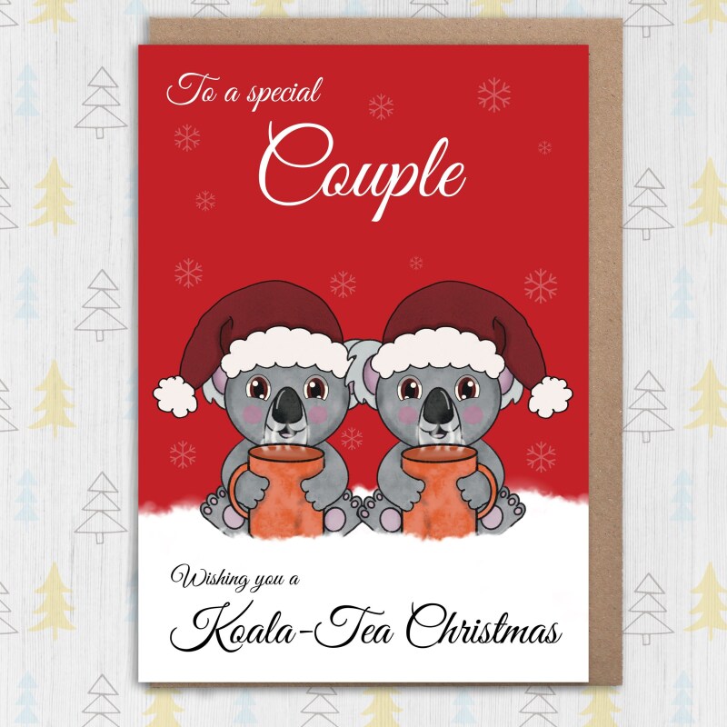 Wishing you a koala-tea Christmas personalised funny koala bear pun Holidays, Xmas, festive card for couples, in-laws (Size A6/A5/A4) - A6: Single card