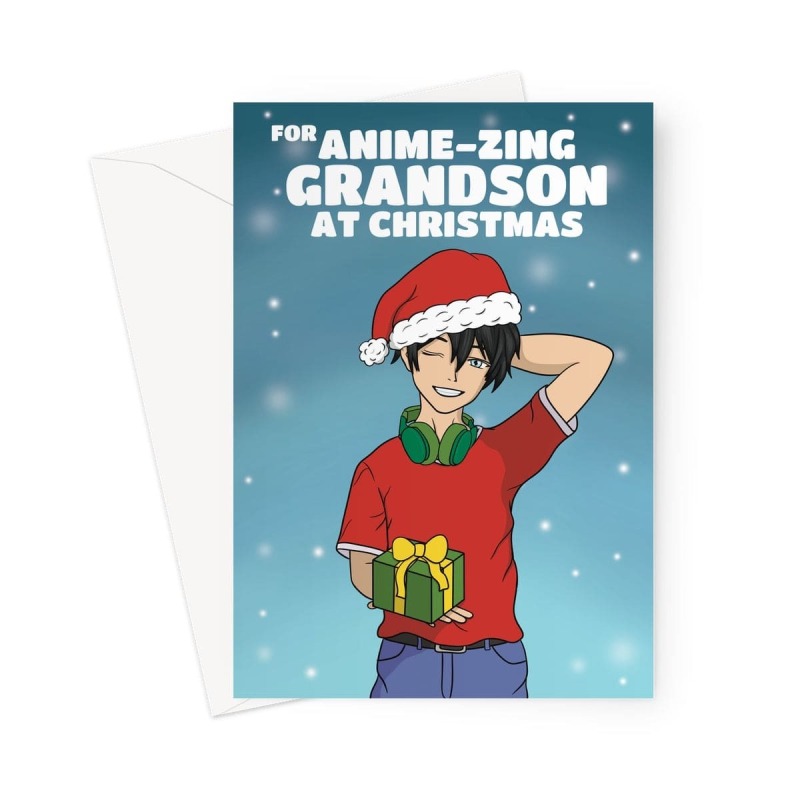 Christmas Anime Card For Grandson - A5 Portrait - 1 Card