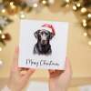 Fun Christmas Card of a Labrador Dog Wearing A Santa Hat Whimsical Watercolour Christmas Card For Animal Lover For Him or Her - Square (5.5x5.5) / Blank Inside