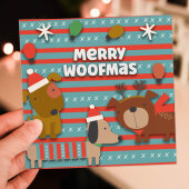 Merry Woofmas funny, cute dog, puppy, doggy, pet, dog owner, lover Christmas, holidays, festive card (Size A6/A5/A4/Square 6x6")