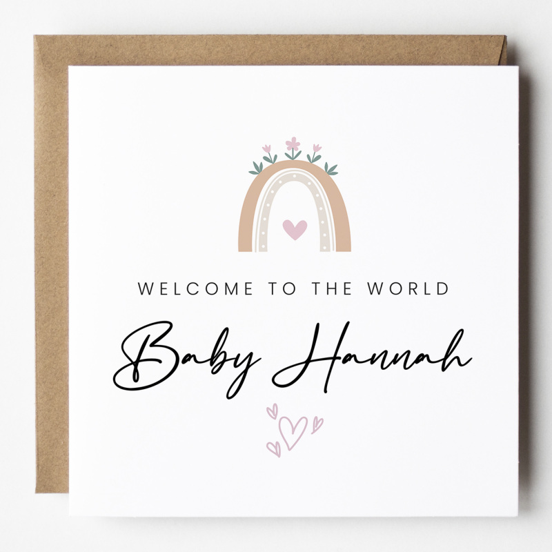 Rainbow New Baby Card, Expecting Card, Welcome to the World Card, New Born, Baby Girl Card, Rainbow Baby Card, Pink Baby Card Pregnancy Card