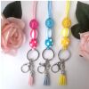 Blue Beaded Lanyard, Beaded ID Holder, Teacher Lanyard, Medical ID Lanyard - Blue