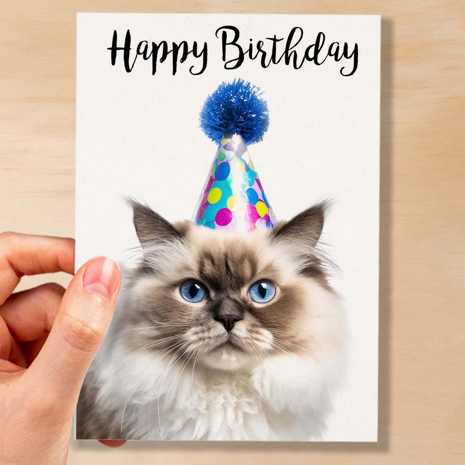 Birthday Card For Her Card For Friend Mum or Sister Birthday Card For Him Brother Dad Happy Birthday Card of Ragdoll Cat Fun Birthday Card - Small (4x6) / Blank Message