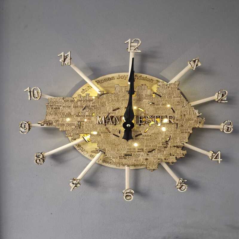 Handcrafted Manchester-Themed Wall Clock - we can do your city or town !