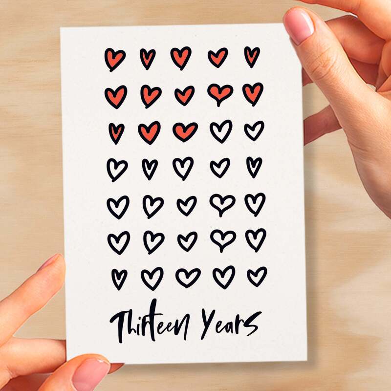 13th Wedding Anniversary Card For Wife Anniversary Card for Husband or Boyfriend Anniversary Card Girlfriend Anniversary Thirteen Year - Small (4x6) / Blank Message