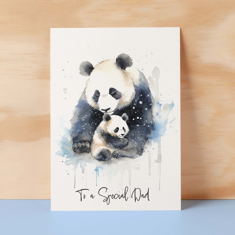 Birthday Card For Dad Card for Fathers Day Birthday Card For Her Birthday Gift For Dad Happy Birthday Card For Dad with Panda Illustration - Small (4x6) / Blank Message