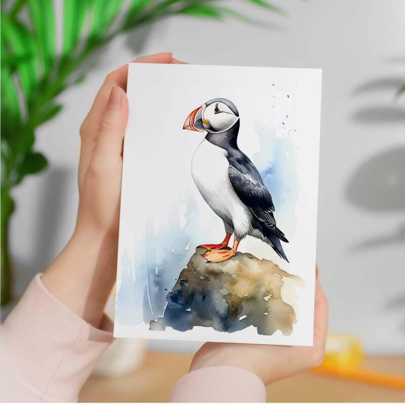 Puffin Notelet Card For Anyone Cute Any Occasion Card For Her or For Him 5x7, A6 Card For Birthday or Easter Card Thank You Card Wildlife - Portrait (5x7) / Blank Inside