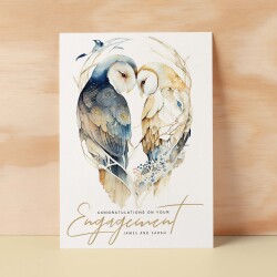 Personalised Engagement Card For Couple Custom Engagement Card Congratulations Card For Newly Engaged Couple Card Owl Engagement Card - Small (4x6) / Blank Message