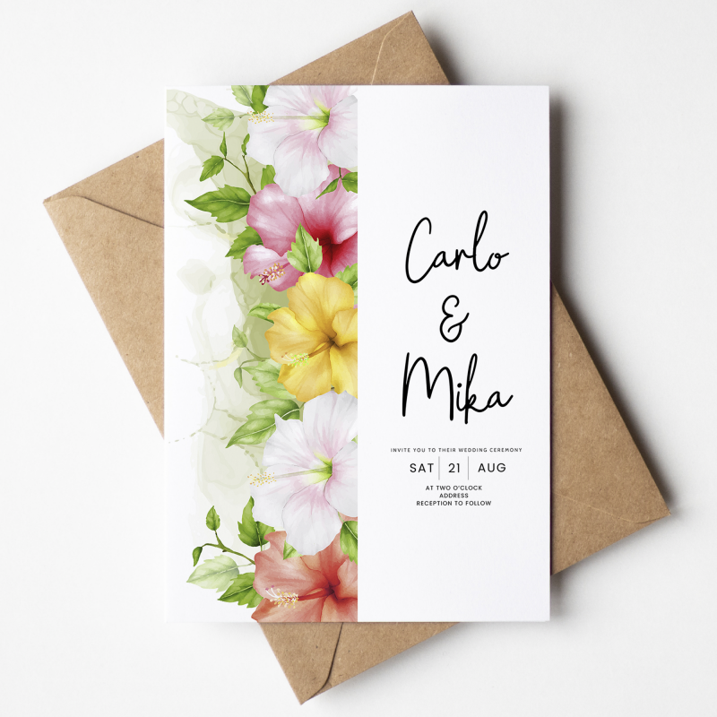 Printed Floral Wedding Invitations, Floral Wedding Invites, Flower Wedding Invites, Botanical Rustic Invites, Wedding Reception Invites - A6 - 4.1" x 5.8"