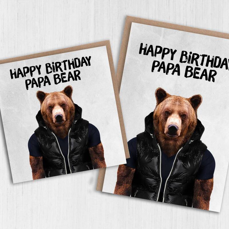 Happy birthday papa bear cute animal in clothes birthday card for dad, father, daddy, papa from son, daughter, child, children (Animalyser) - A6: Single card