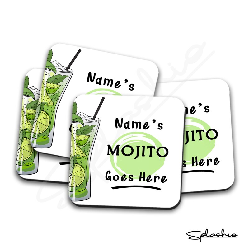 MOJITO Cocktail Personalised Coaster, Cocktail Mojito Coaster, Fathers Day gift, Christmas Coaster, Secret Santa, Birthday Gift, Home Bar. - Single Coaster