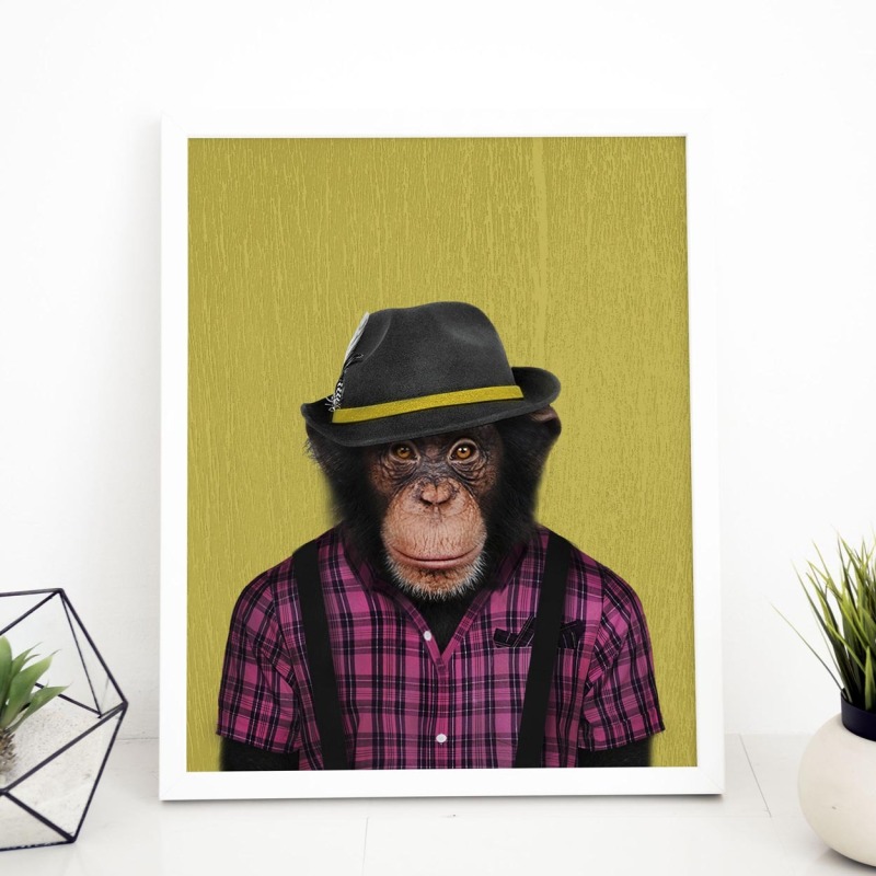 Monkey in clothes, animal print, wall art - A5 - Glossy - Blue